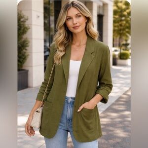 Zac & Rachel Olive Blazer with Patch Pockets